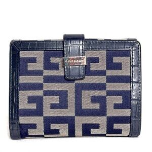 Givenchy Vintage 4G Monogram Bi-Fold Wallet GUC Canvas & Navy Blue Leather